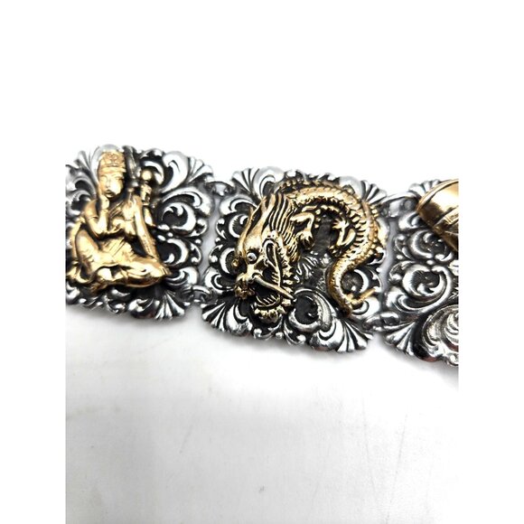 Vintage Mixed Motif Charm Panel Bracelet Buddha Dragon Nefertiti Egypt - Picture 5 of 8